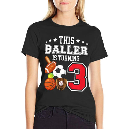 Kids 3rd Birthday Sports Birthday Theme 3 Year Old Boy  Heathered Texture T-Shirt