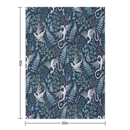 Forest Dragons in Shades of Blue And Green on Navy Blue Travel-friendly Throw Blanket