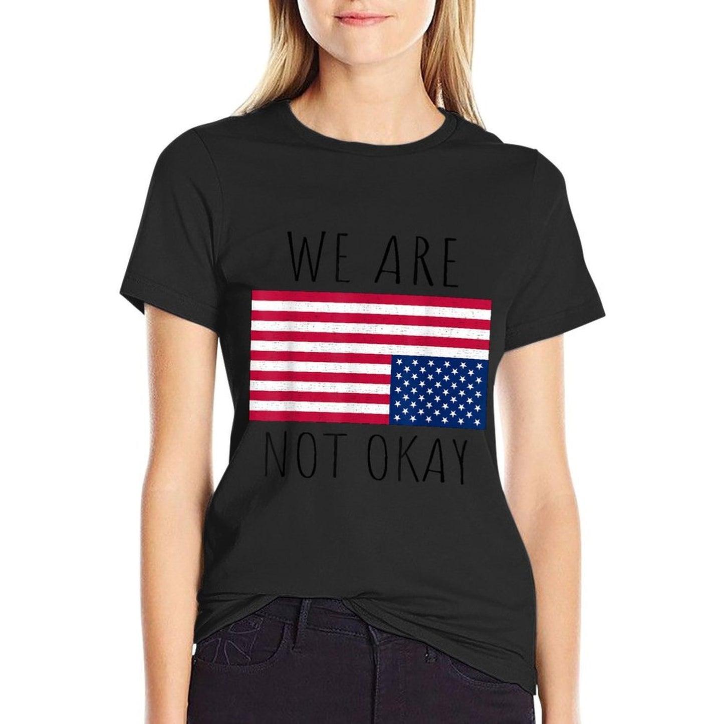 We Are Not Okay Vintage American USA Patriotic Slogan  Polyester Blend T-Shirt