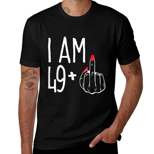 I Am 49 Plus 1 Middle Finger Funny 50th Women's Birthday  Relaxed-fit T-Shirt