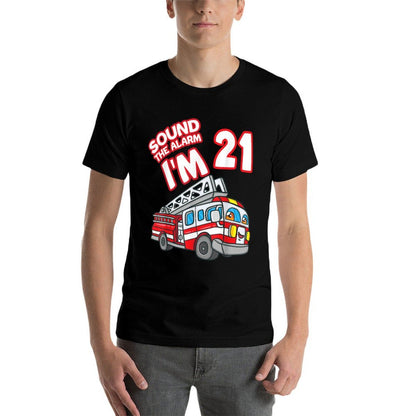 Sound The Alarm I'm 21 Fire Engine Firefighter 21st Birthday  Polyester Blend T-Shirt