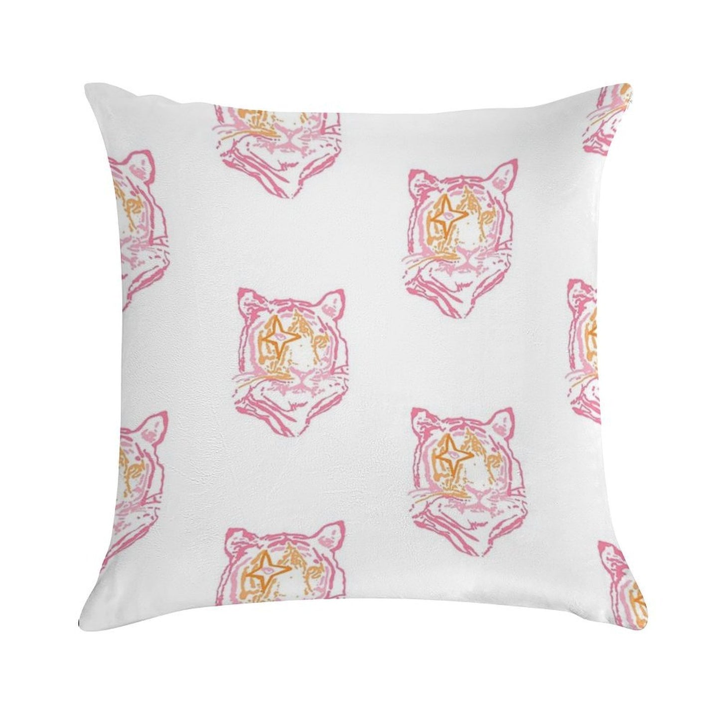 Pink And Orange Star Tiger Soft Decorative Cover Throw Pillow