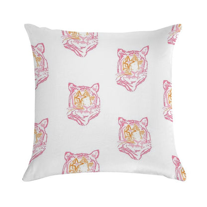 Pink And Orange Star Tiger Soft Decorative Cover Throw Pillow
