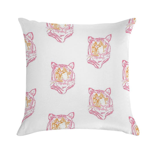 Pink And Orange Star Tiger Soft Decorative Cover Throw Pillow
