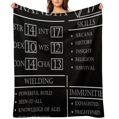 Grandpa Stats - Character Sheet - White Lightweight Throw Blanket