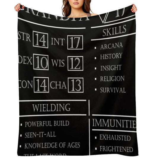 Grandpa Stats - Character Sheet - White Lightweight Throw Blanket