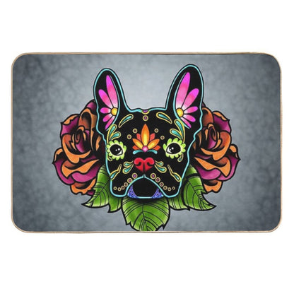 Day of The Dead French Bulldog in Black Sugar Skull Dog  High-Traffic Bath Mat