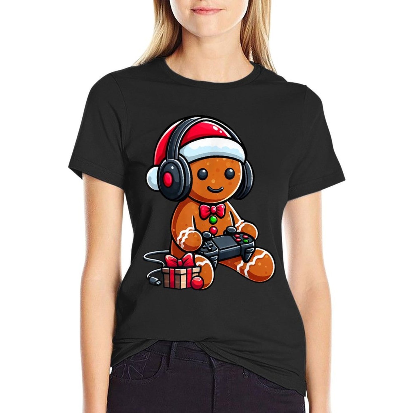 Funny Christmas Gamer Gingerbread Xmas Gaming Men Boys Kids  High-quality Stitching T-Shirt