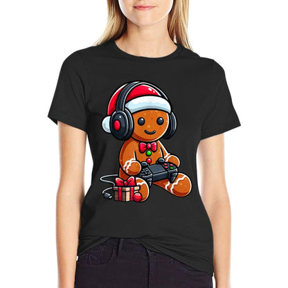 Funny Christmas Gamer Gingerbread Xmas Gaming Men Boys Kids  High-quality Stitching T-Shirt
