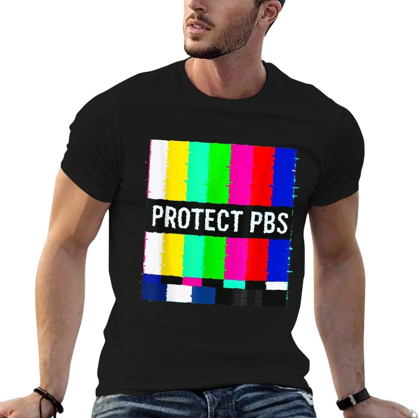 Protect P.B.S Television Off Air Glitch Art Vaporwave  Easy-care T-Shirt