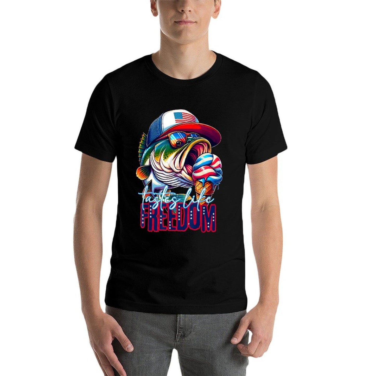 Tastes Like Freedom American Happy 4th Of July Bass Fishing  Durable T-Shirt