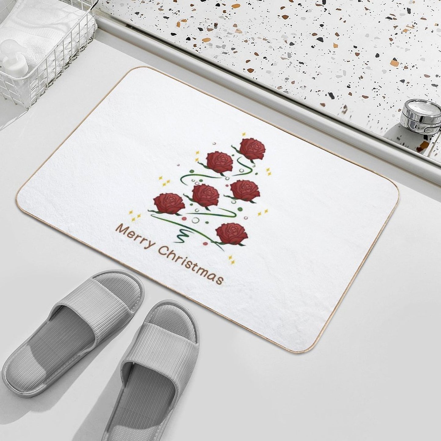 Christmas Rose Tree  Easy To Clean Bath Mat