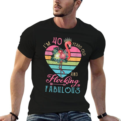 I'm 40 Years Old And Flocking Fabulous 40th Bday Flamingo  Heathered Texture T-Shirt