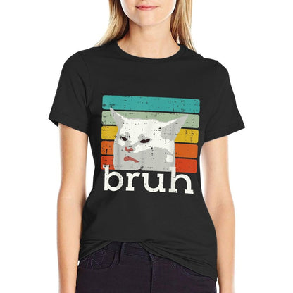 Weird Cat Meme Bruh Retro Funny Saying Boysn Men Kids  Tagless Design T-Shirt