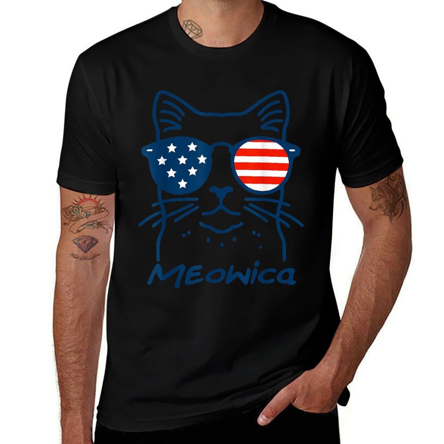 Meowica USA Merica Cat 4th of July Funny Patriotic  Durable T-Shirt