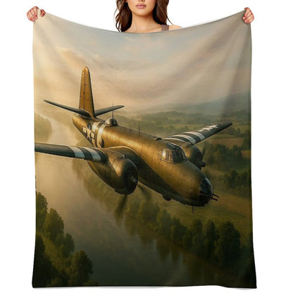 B-26 Marauder Skimming The Misty Valley All-season Throw Blanket
