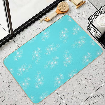 Cyan Blue Floral Petals AOP  Stain-Proof Bath Mat