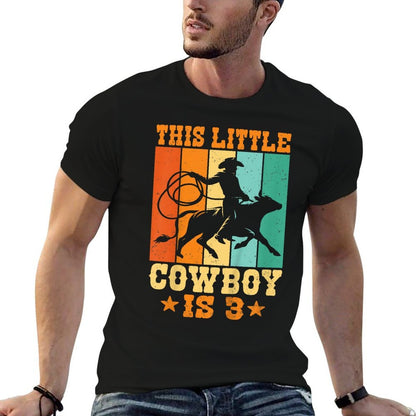 Kids This Little Cowboy Is 3 Kids Three Years Old 3rd Birthday  Cotton T-Shirt