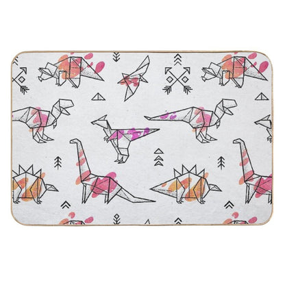 Origami Dinosaurs with Abstract Colorful Splash  Easy Maintenance Bath Mat