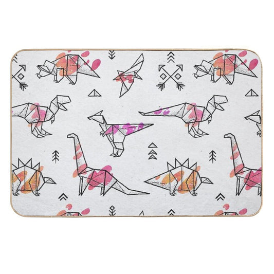 Origami Dinosaurs with Abstract Colorful Splash  Easy Maintenance Bath Mat