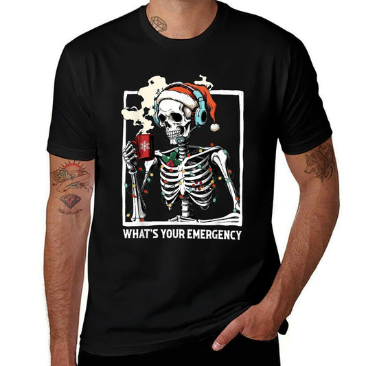 Whats Your Emergency 911 Dispatcher Skeleton Christmas  Lightweight T-Shirt