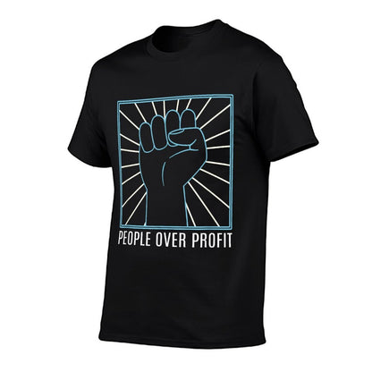 Sage Styles Unisex-Adults People Over Profit Raised Fist - Black, Small - - Crew Neck - Modern Graphic Casual - Cotton, Polyeste  Fade-proof Color T-Shirt