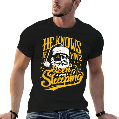 Yinzer Pittsburgh Christmas He Knows If Yinz Been Sleeping  Lightweight T-Shirt