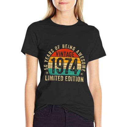 Vintage 1974 Limited Edition 50 Year Old Gifts 50th Birthday  Ribbed Collar T-Shirt