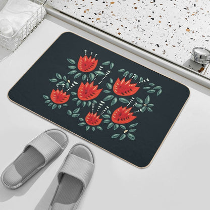 Beautiful Red Abstract Tulip Pattern  Repositionable Bath Mat