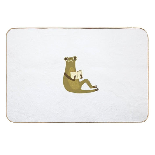 Cute Frog with Glasses Reading A Book  Absorbent Bath Mat