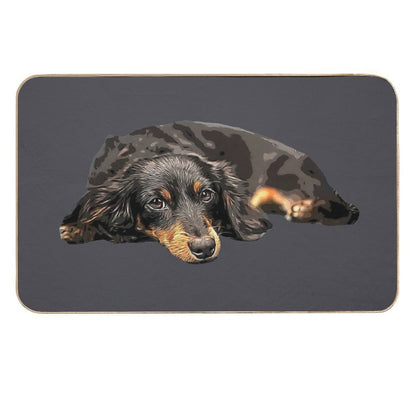 Mini Dachshund Long Haired Black And Tan Miniature  Anti-Trip Bath Mat