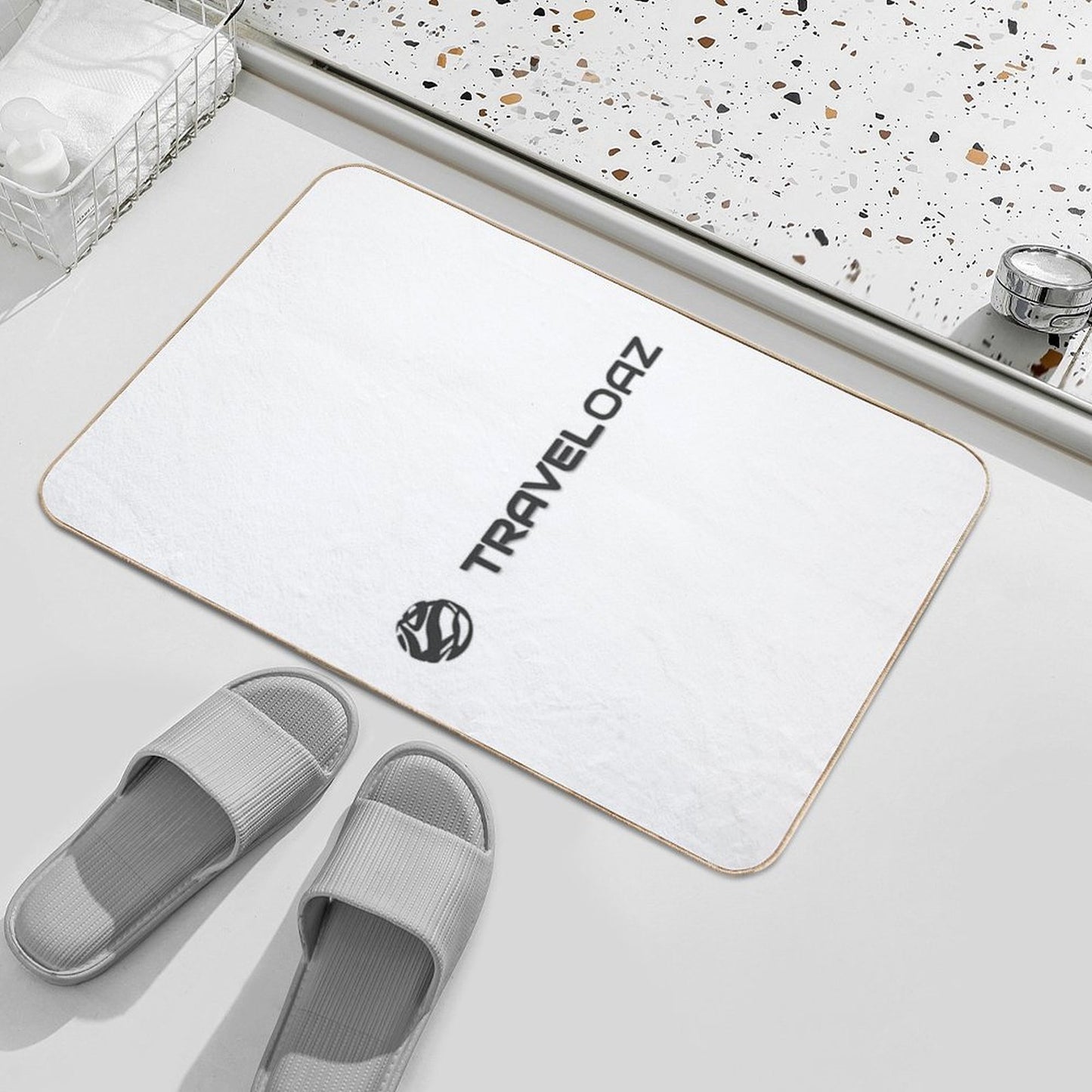 Vertical Version of TravelOAZ Monochromatic Pantone Normal Size Full Logo  Rapid-Drying Bath Mat