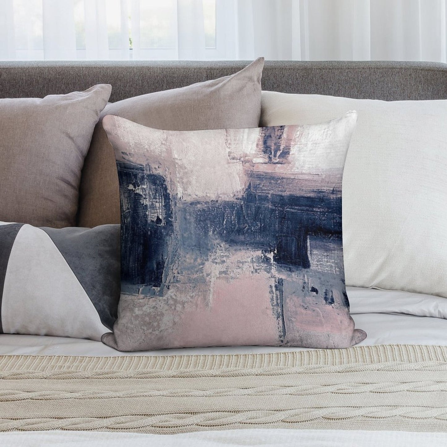 Pink And Navy 2 Soft Fade-Resistant Throw Pillow