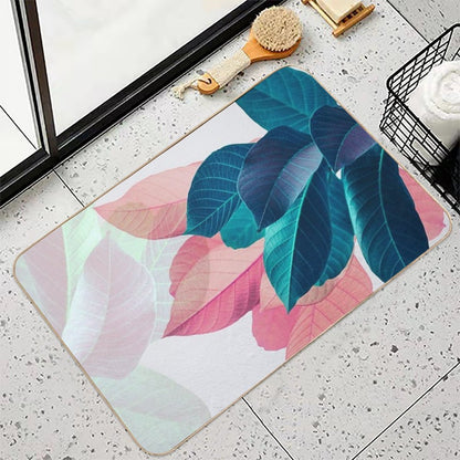 Blue Pink Plant Leaf  Dirt-Trapping Bath Mat