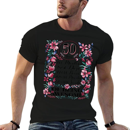 50 Years, Months, Days Floral Watercolor Women 50th Birthday  Summer-ready Fabric T-Shirt