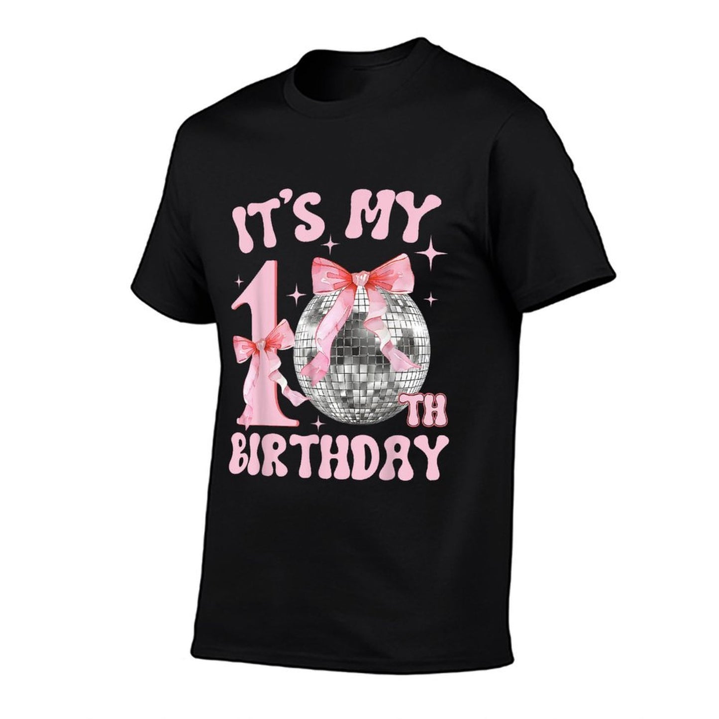 Its My 10th Birthday Girl 10 Year Disco And Coquette Bow  Ribbed Collar T-Shirt