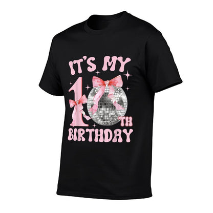 Its My 10th Birthday Girl 10 Year Disco And Coquette Bow  Ribbed Collar T-Shirt