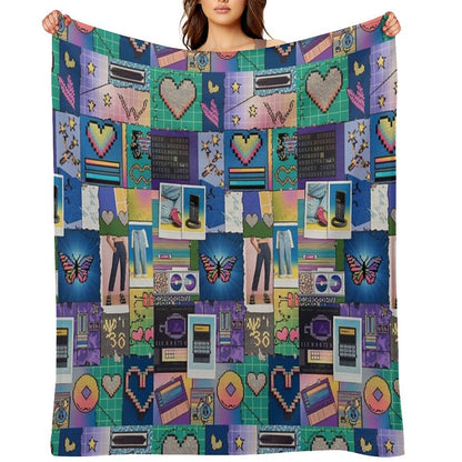 Y2K Aesthetic - Vintage Y2K Mosaic Collage with Scrapbook-Style Tiles Velvety-soft Throw Blanket