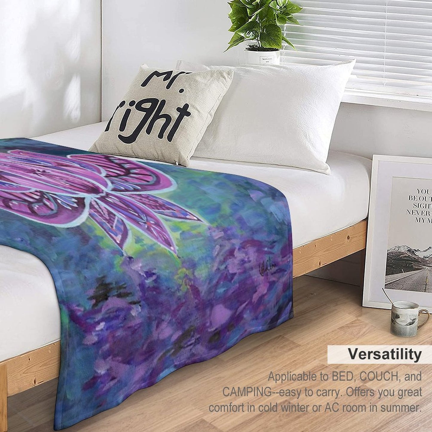 Purple Lotus Wrinkle-free Throw Blanket