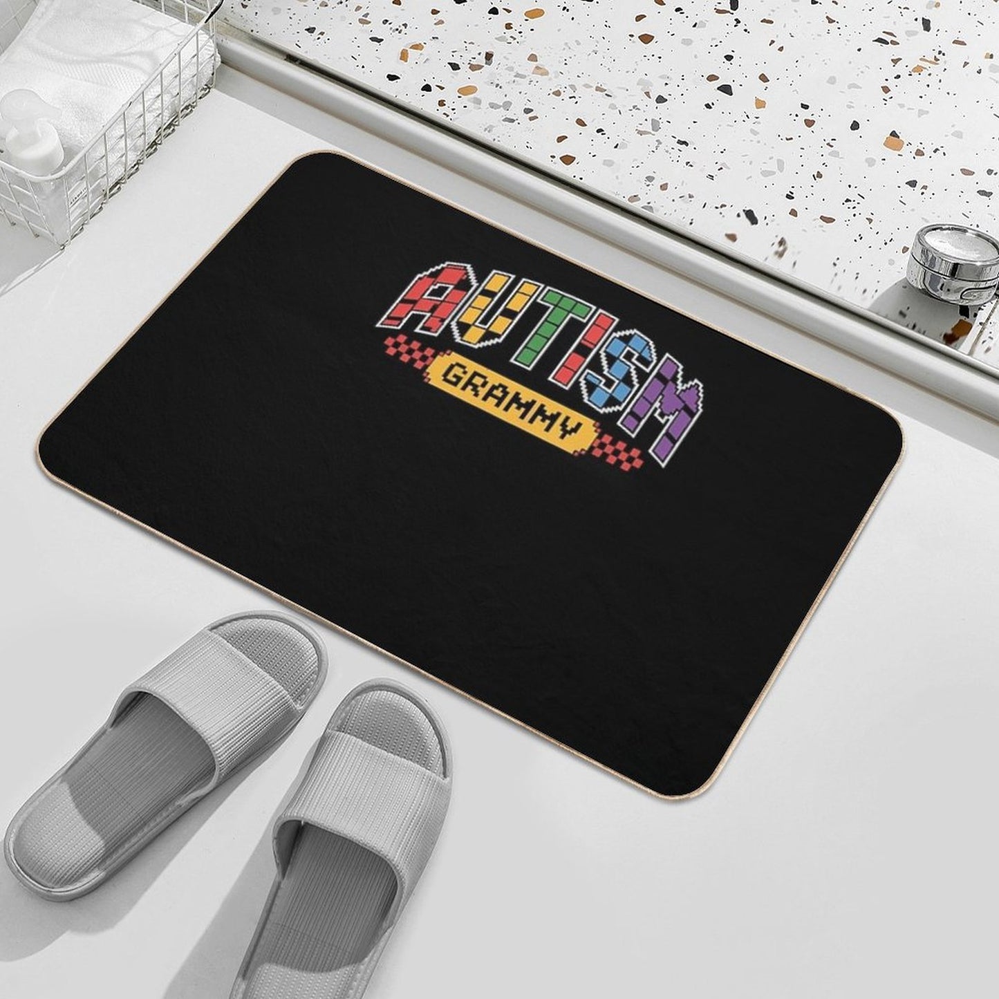 Checkered Autism Awareness Grammy Aunt Auntie Gigi Mimi  Absorbent Bath Mat