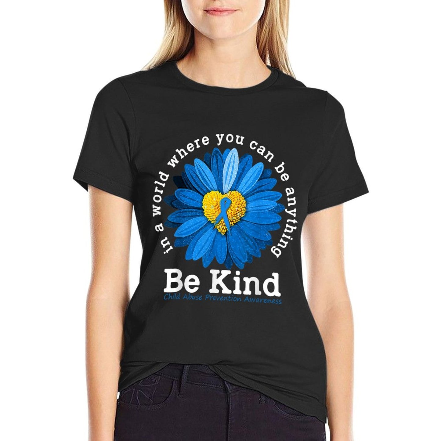 Be Kind Blue Sunflower Child Abuse Prevention Awareness  Durable T-Shirt
