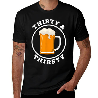 Funny 30th Birthday I 1990 Thirty And Thirsty I Beer  Wrinkle-resistant T-Shirt