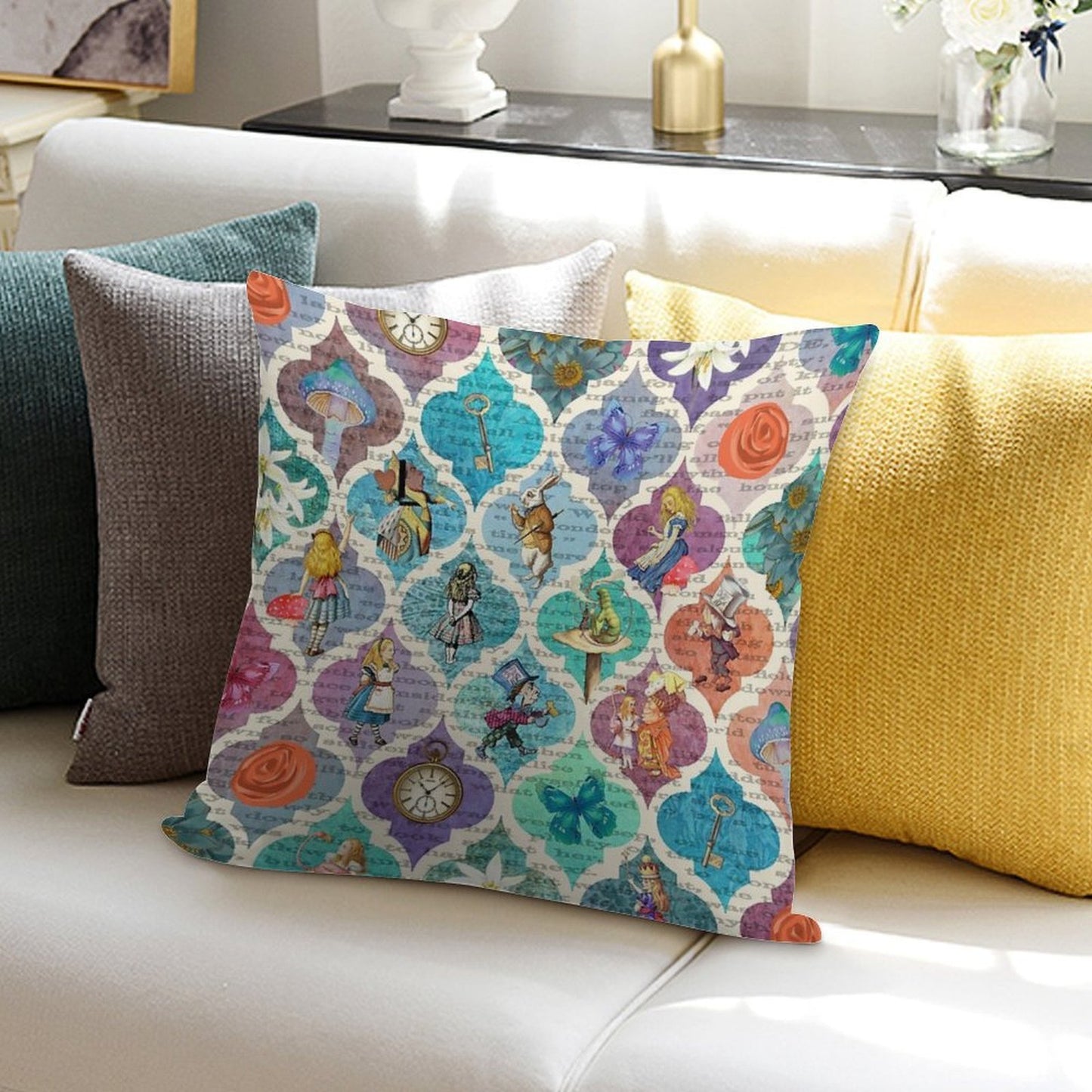 Wonderland Collage Pattern - Vivid Soft Ultra-Soft Texture Throw Pillow