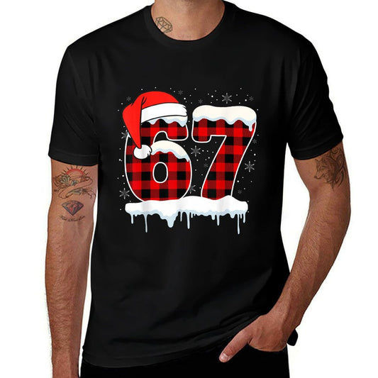 Funny Six Seven 67 Christmas Red Plaid Xmas Gen Alpha Boys  Vintage-inspired T-Shirt