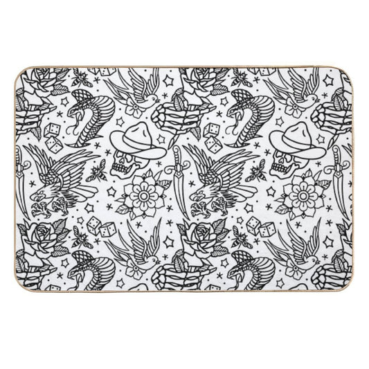 American Traditional Tattoo Flash Print Variant Durable Bath Mat