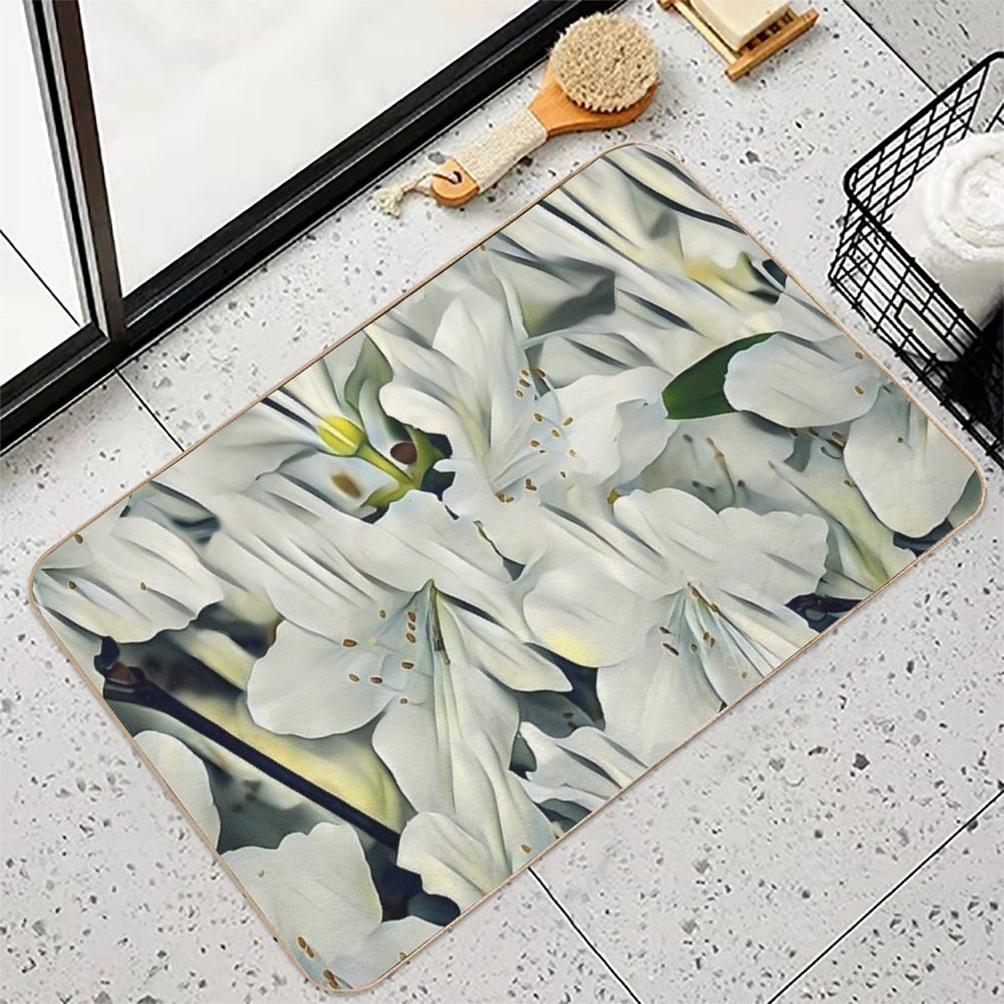 1 Elegant White Bloom Design  Minimalist Floral Art for Nature Lovers  Versatile Bath Mat