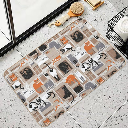 Purfect Feline Architecture  Beige Background Cute Cats in Cardboard Boxes  Rapid-Drying Bath Mat