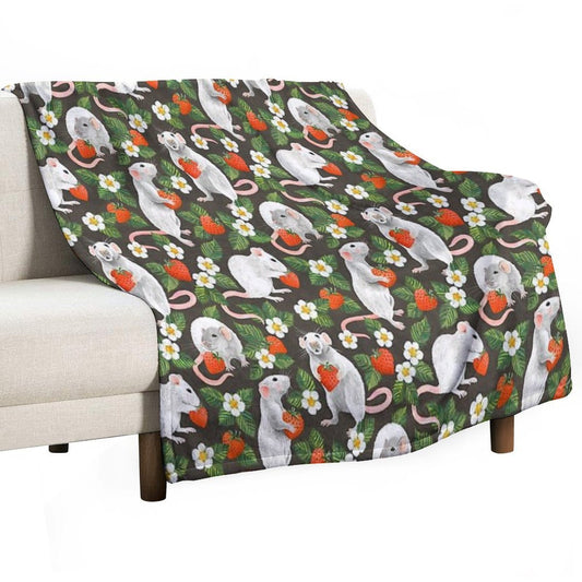 Rats Love Strawberries on Vintage Dark Brown Travel-friendly Throw Blanket