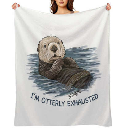 Sea Otter Sketch I'm Otterly Exhausted Durable Throw Blanket