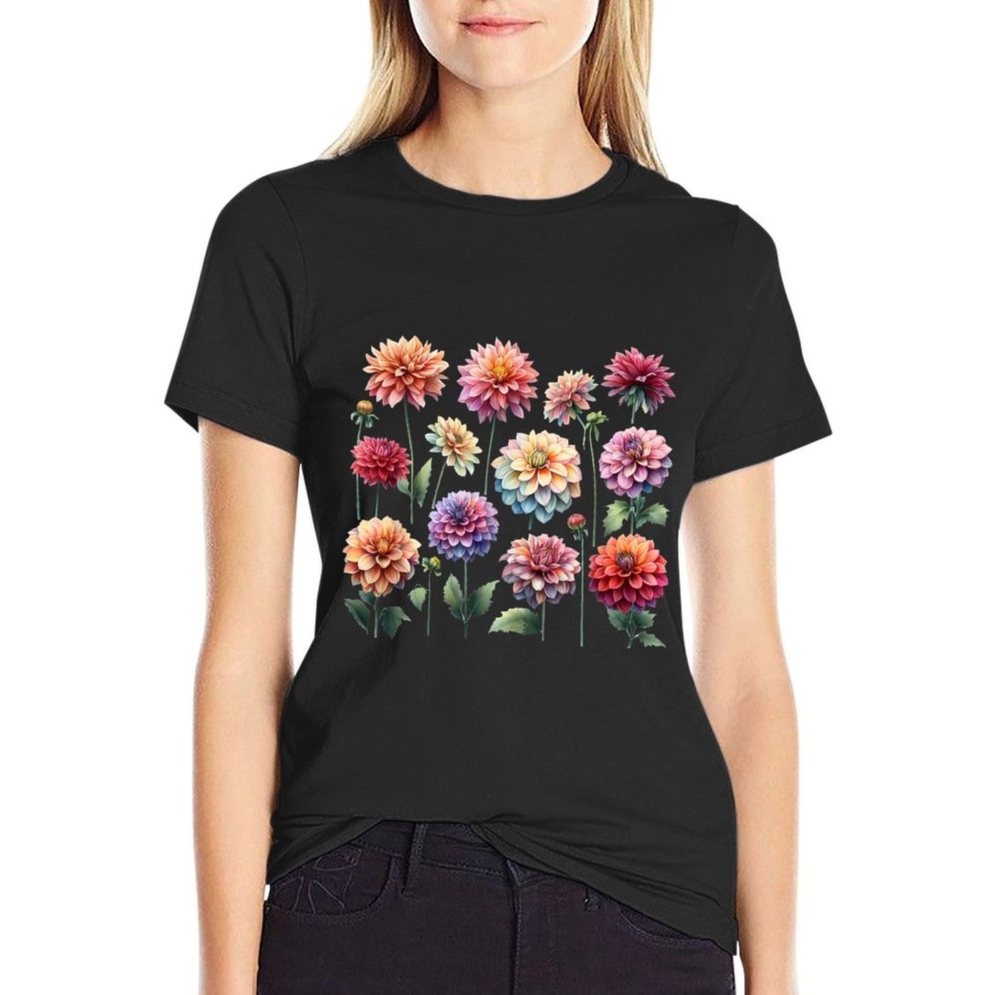 Vintage Retro Dahlia Flowers Delight Elegance in Bloom  Vintage-inspired T-Shirt